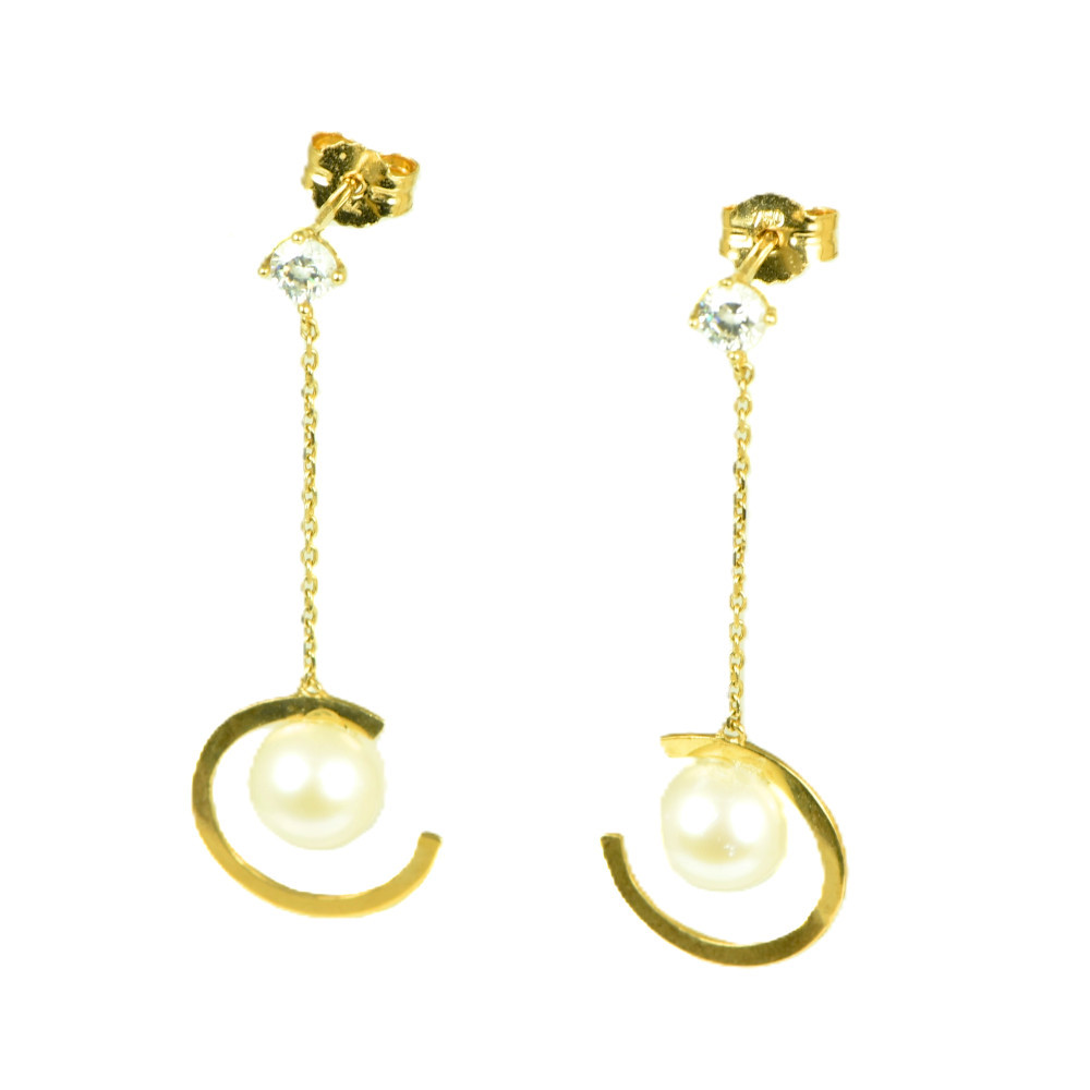 Pendientes oro 18 kts largos perlas