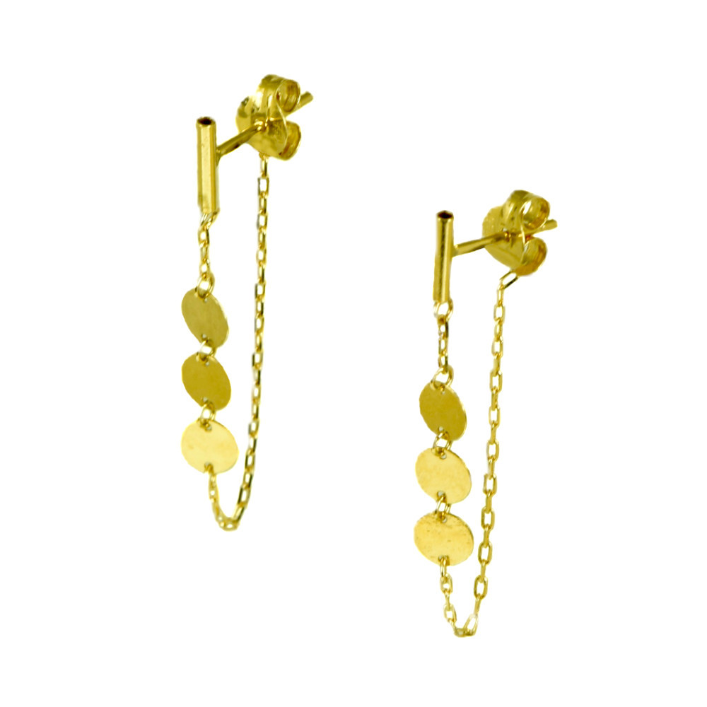 pendientes cruz de oro amarillo de 18 kts largos