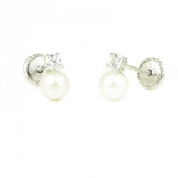 Pendientes oro blanco 18 kts perla
