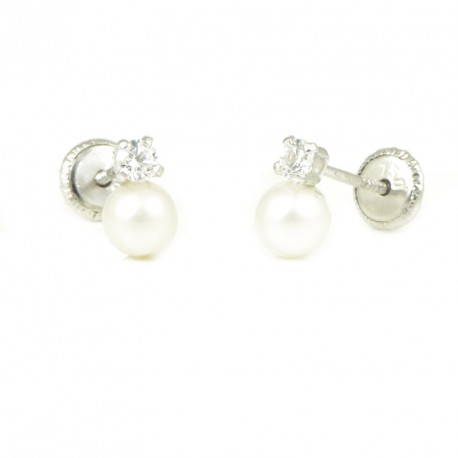Pendientes oro blanco 18 kts perla
