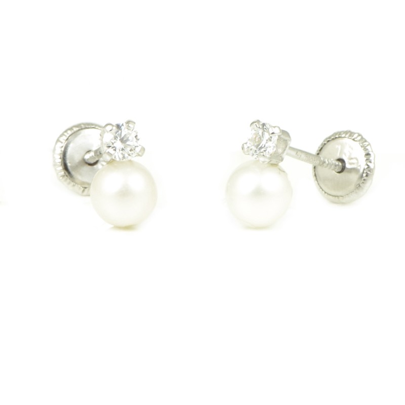 Pendientes oro blanco 18 kts perla
