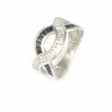 Anillo oro blanco 18 kilates circonitas negras y blancas