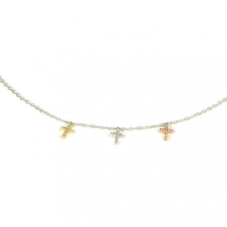 Gargantilla oro blanco 18kts cruces diamantes.