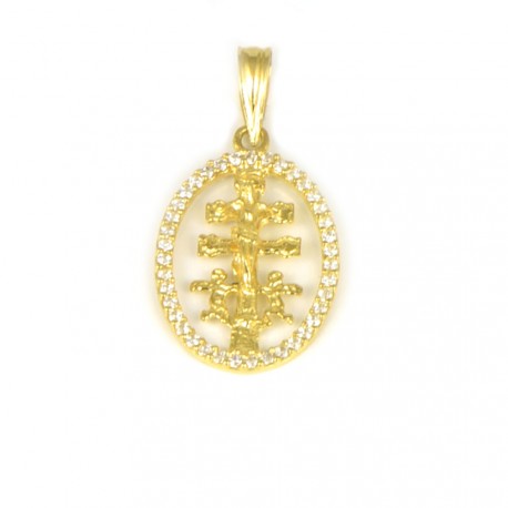 Colgante de oro amarillo de18 kts cruz de caravaca