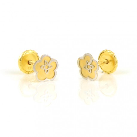 Pendientes oro bicolor 18 kts  flor
