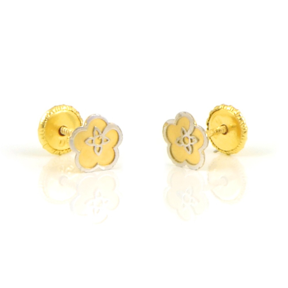 Pendientes oro bicolor 18 kts  flor