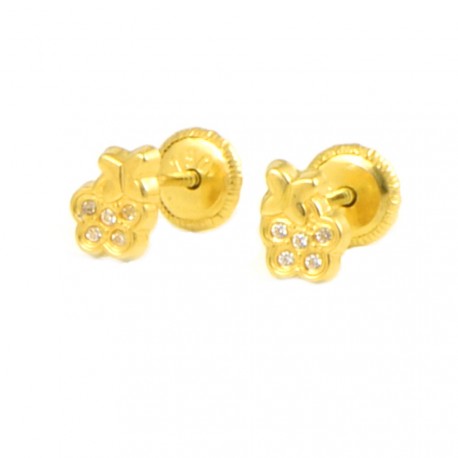 Pendientes oro 18 kts flor circonitas
