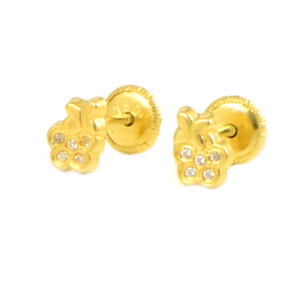 Pendientes oro 18 kts flor circonitas
