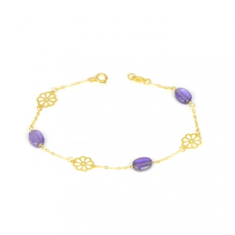 Pulsera oro 18 kts mujer piedras lilas