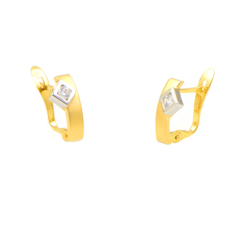 Pendientes oro bicolor 18 Kts con circonita