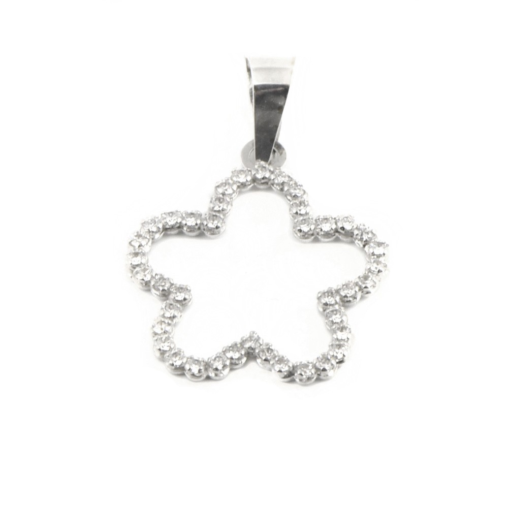 Colgante de oro blanco 18 kts flor
