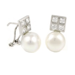 Pendientes oro 18 kts blanco con perla y circonitas