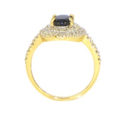 ANILLO ORO BICOLOR 18 KTS CON DIAMANTE Y ZAFIRO AZUL