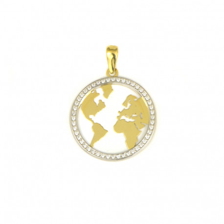 Colgante mapa del mundo de oro bicolor de18 kts