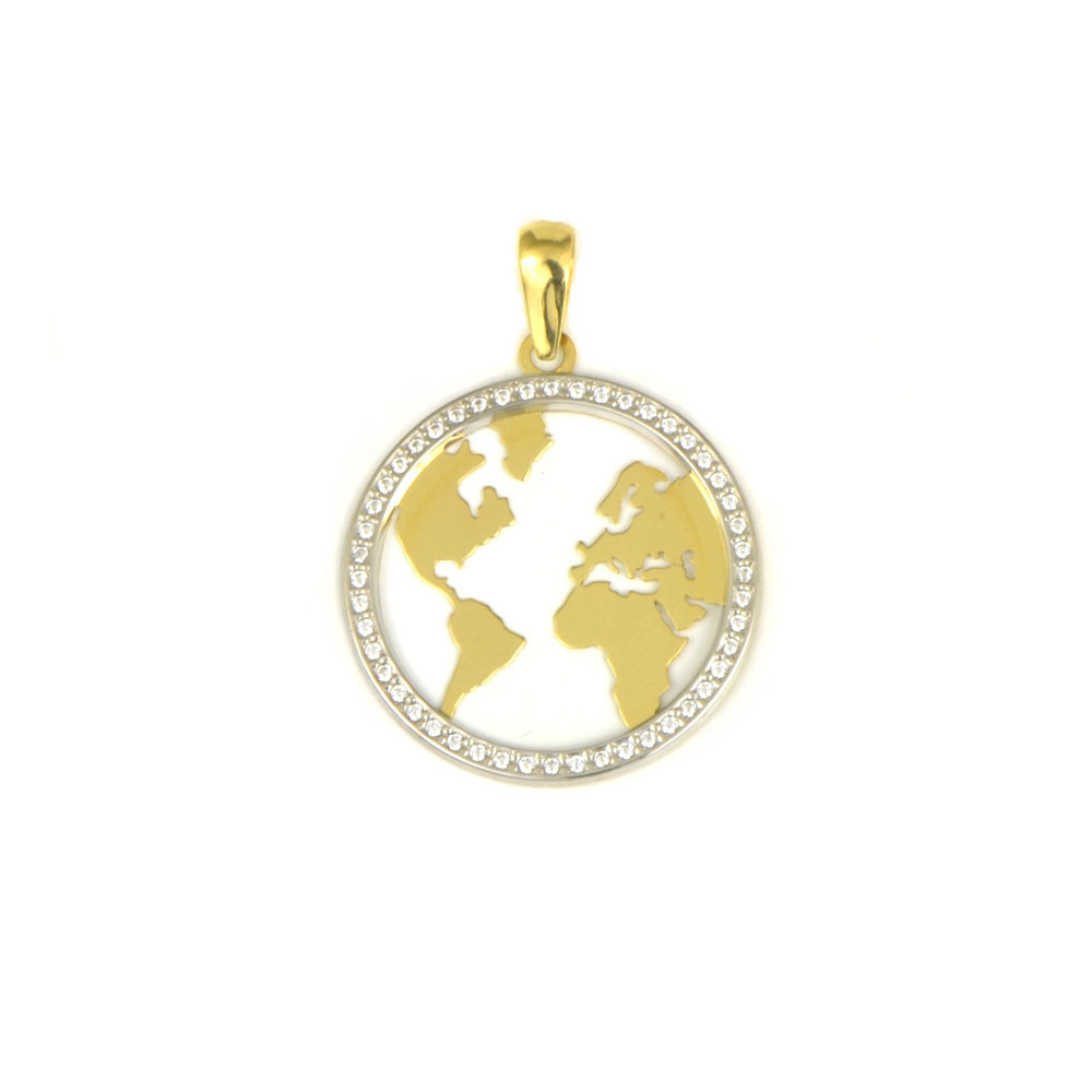Colgante mapa del mundo de oro bicolor de18 kts