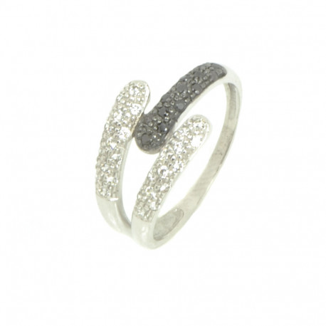 Anillo oro blanco 18 kilates circonitas negras y blancas