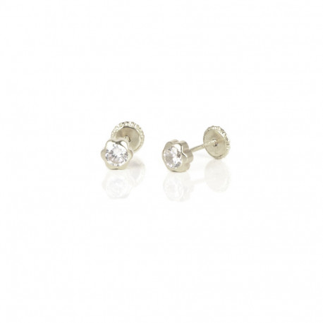 Pendientes oro 18 kts blanco flor