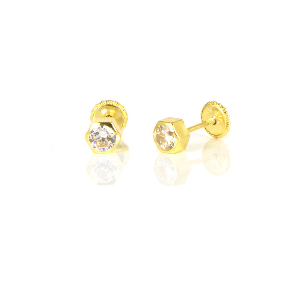 Arracades circonita or groc 18 kts exagonal