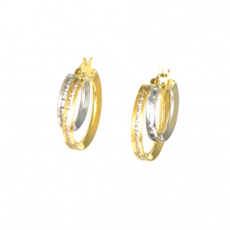 Pendientes aros oro 18 kts bicolor circonitas