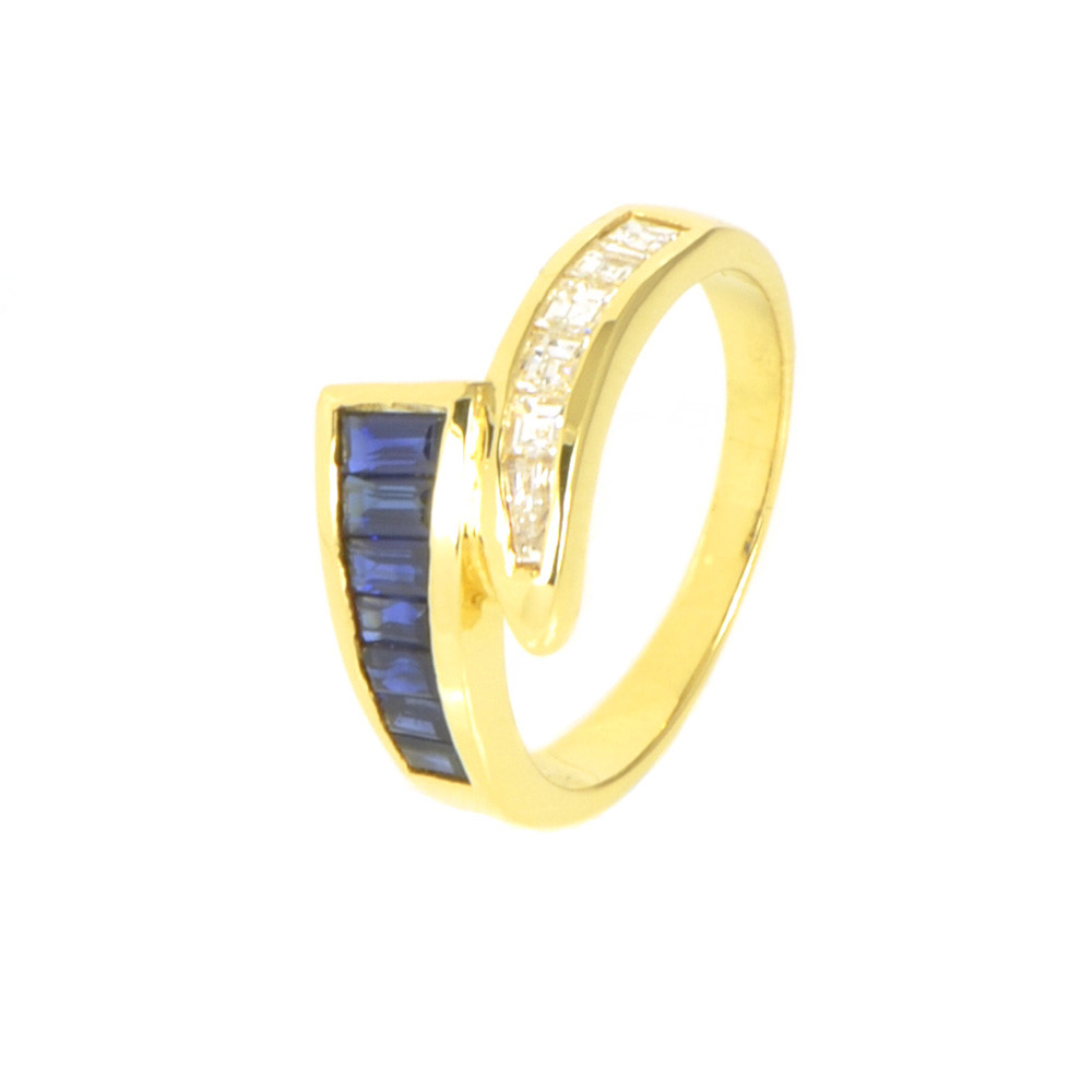 ANILLO ORO AMARILLO 18 KTS CON DIAMANTES Y ZAFIROS