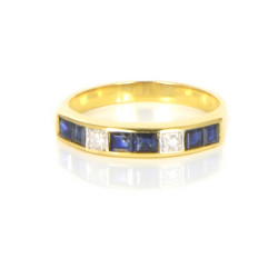 Anillo oro 18 Kts diamantes y zafiros azules