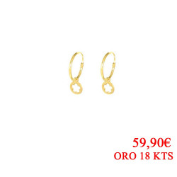 Pendientes aros oro  18 kts flor