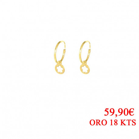 Pendientes aros oro  18 kts flor