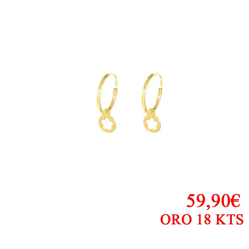 Pendientes aros oro  18 kts flor