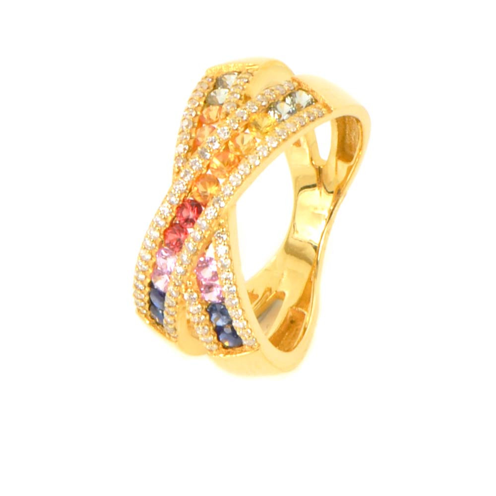 Anillo oro 18 kilates diamantes y zafiros