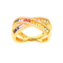 Anillo oro 18 kilates diamantes y zafiros