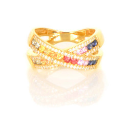 Anillo oro 18 kilates diamantes y zafiros