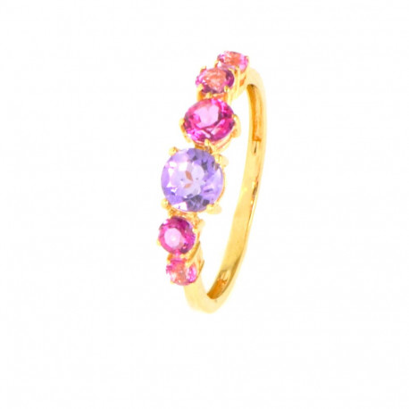 Anillo oro 18 kilates topacio y rodonitas
