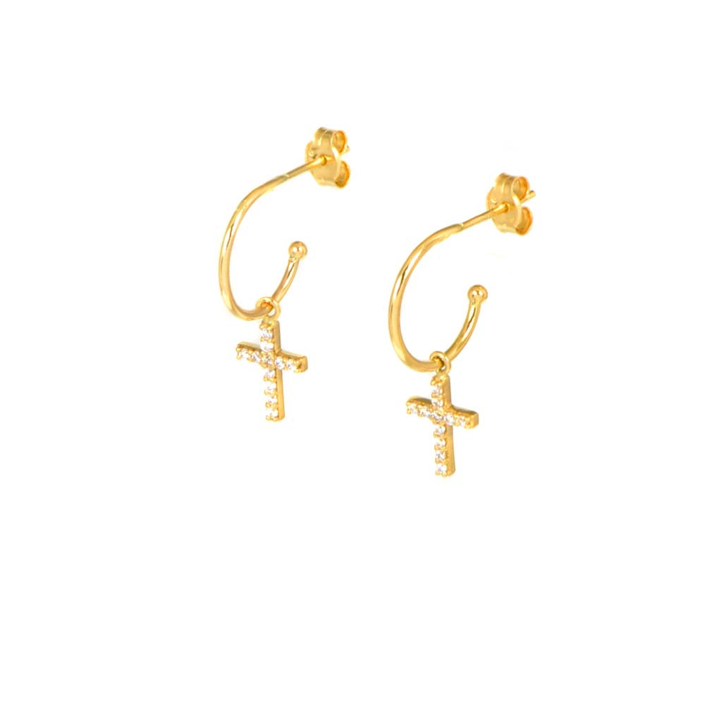 Pendientes cruces aros oro  18 kts