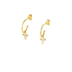 Pendientes aros cruz oro 18 kts