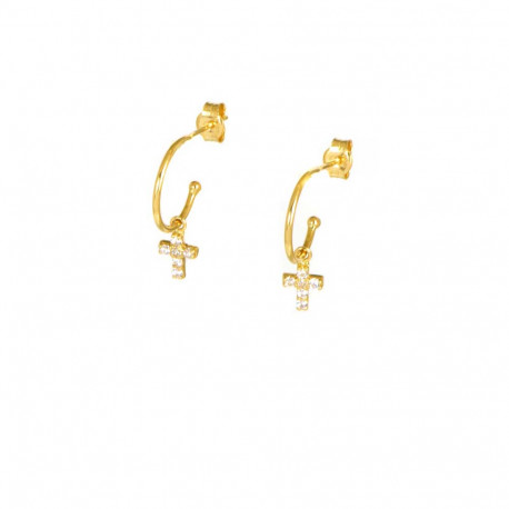 Pendientes aros cruz oro 18 kts