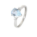Anell aigua marina i diamants or blanc 18 quirats