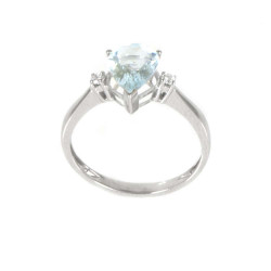 Anell aigua marina i diamants or blanc 18 quirats