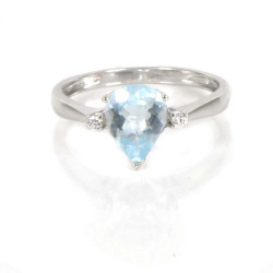 Anell aigua marina i diamants or blanc 18 quirats