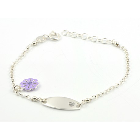 Pulsera de plata en primera ley con placa para grabado