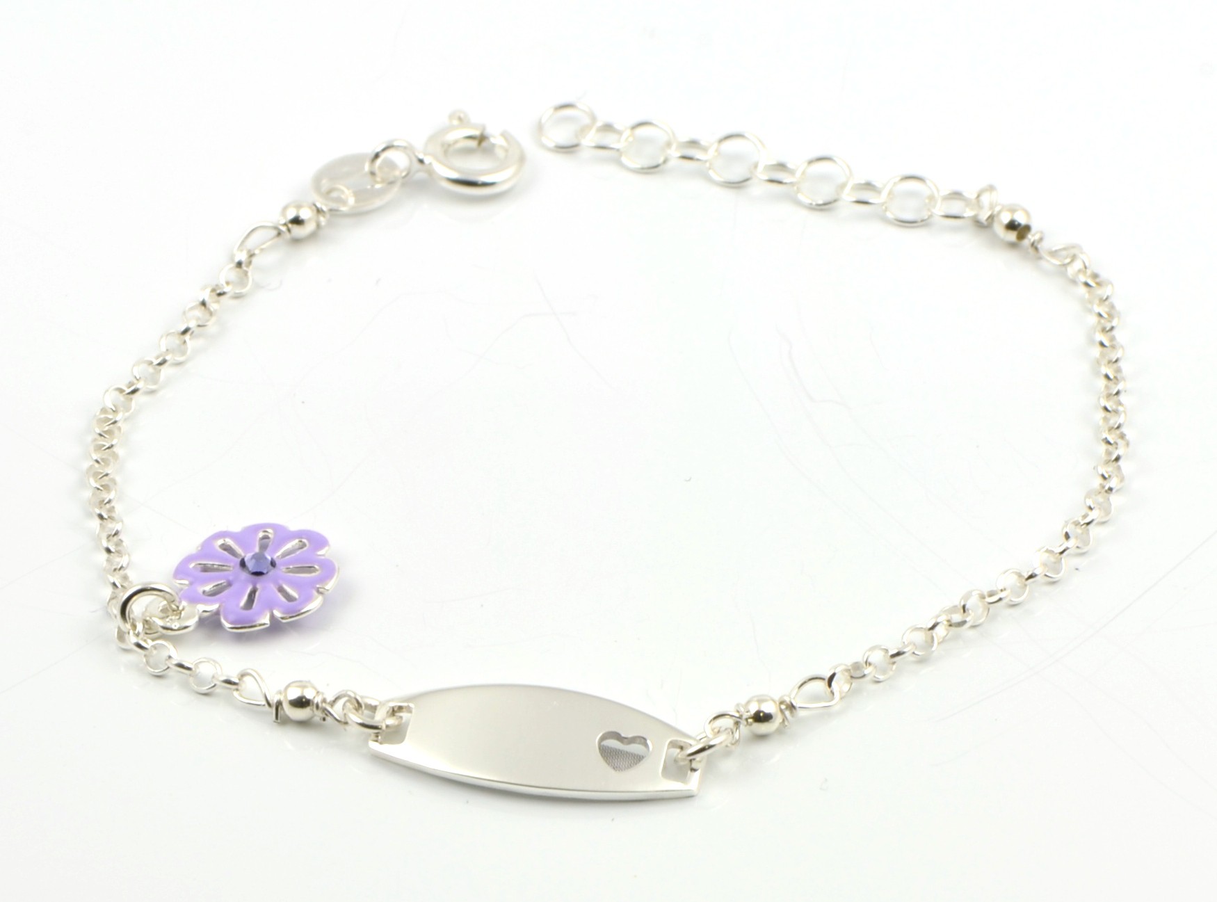 Pulsera de plata en primera ley con placa para grabado