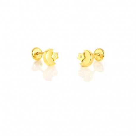 Pendientes oro 18 kts luna y estrella