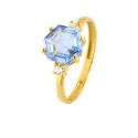 Anillo oro 18 kilates topacio azul exágono.