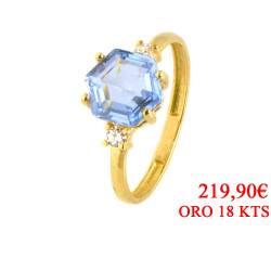 Anillo oro 18 kilates topacio azul exágono.