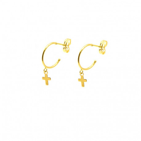 Pendientes aros cruz oro 18 kts