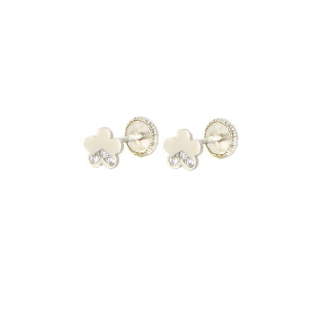 Pendientes oro blanco 18 kts flor