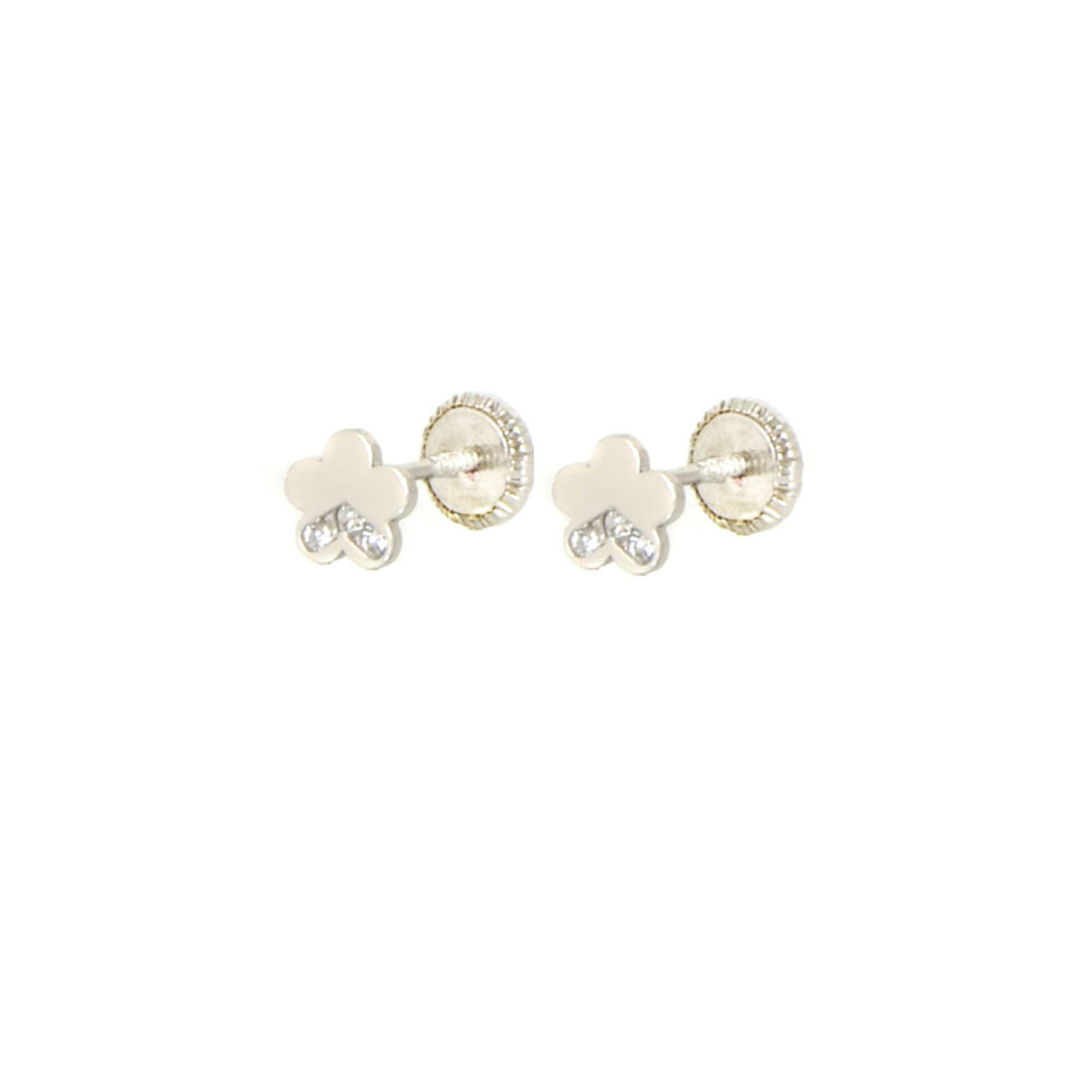 Pendientes oro blanco 18 kts flor