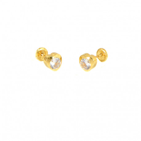 Pendientes oro 18 kts  corazón circonita