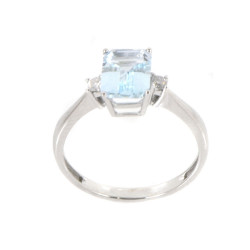 Anell aigua marina i diamants or blanc 18 quirats