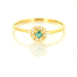 Anillo oro de 18 Klts diamantes y esmeralda