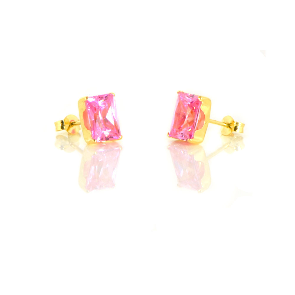 Pendientes oro 18 kts piedra rosa